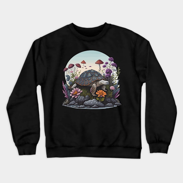 Funny & Cute Aesthetic Cottagecore floral Turtle Womens Mens Crewneck Sweatshirt by Shop design